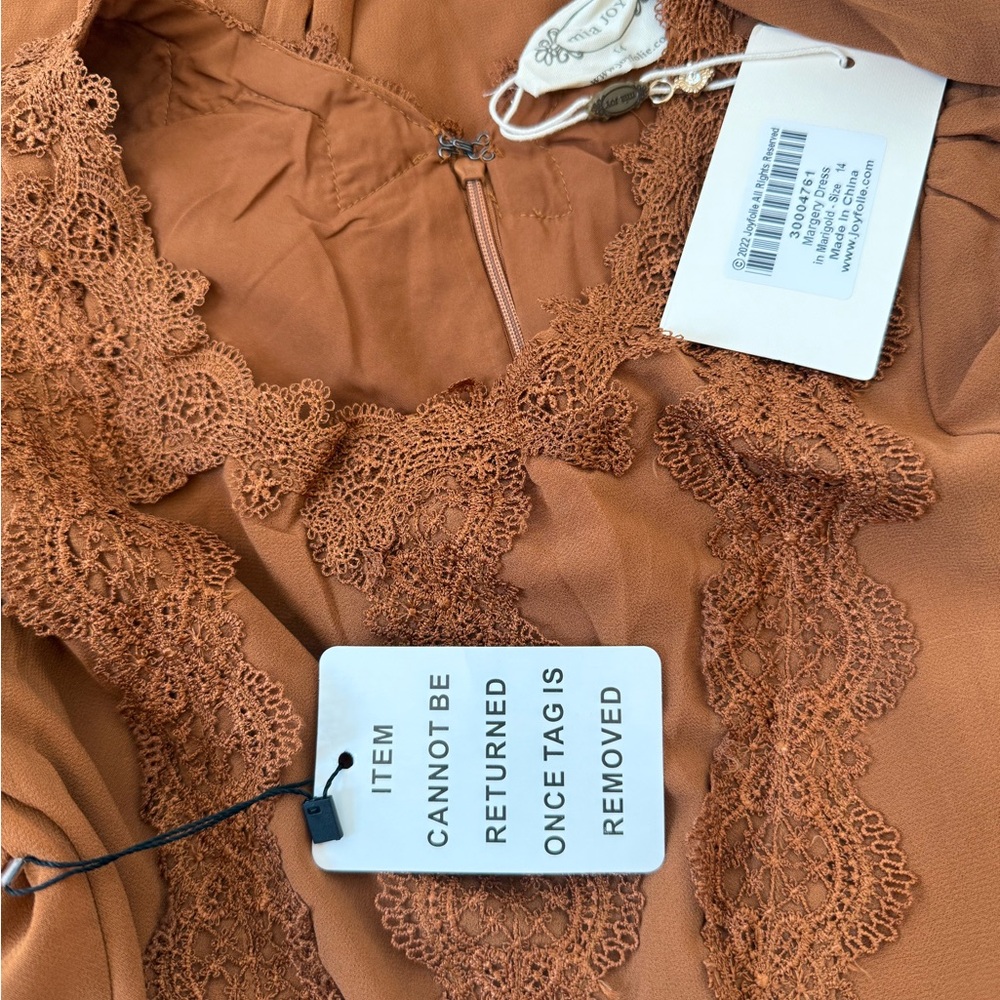 Joyfolie Margery Marigold chestnut Boho lace flowy ruffle Girl Dress Size 14 NEW - Picture 9 of 12